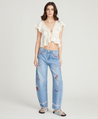 Women's Parker Love Motif Embroidered Barrel Jeans