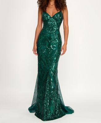 Juniors' Sequin-Pattern Floor-Sweeping Gown