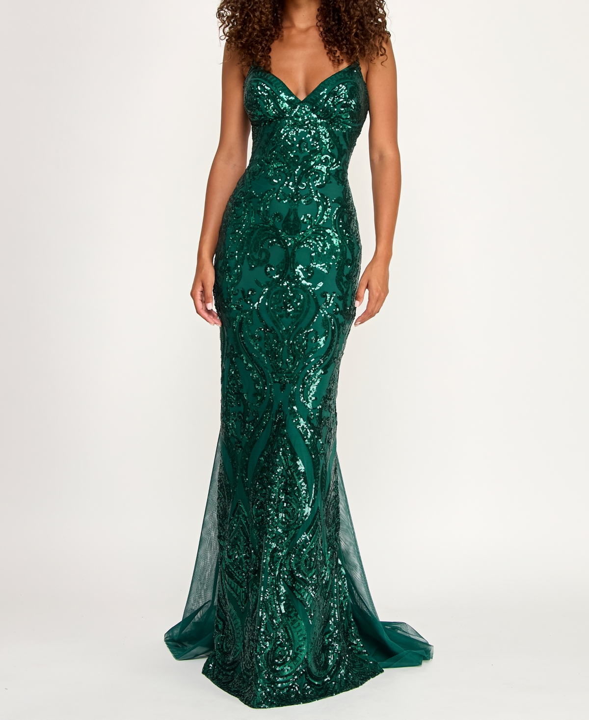 B Darlin Juniors' Sequin-Pattern Floor-Sweeping Gown