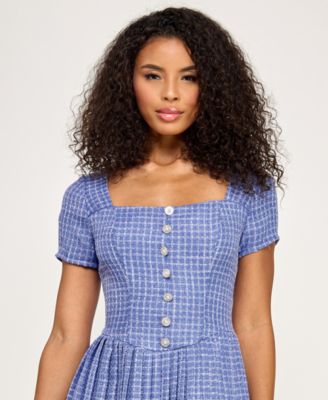 Juniors' Square Neck Pleated Dress