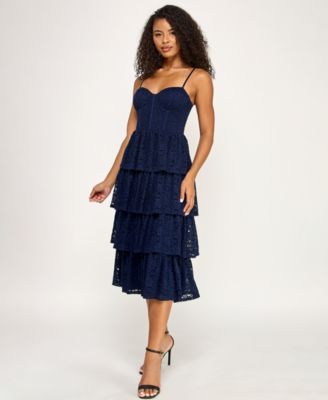 Juniors' Layered Sweetheart Neck Midi Dress