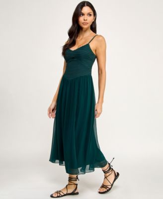 Juniors' V-Neck Shirred Midi Dress