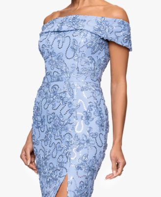 Petite Straight Neck Off-The-Shoulder Long Dress