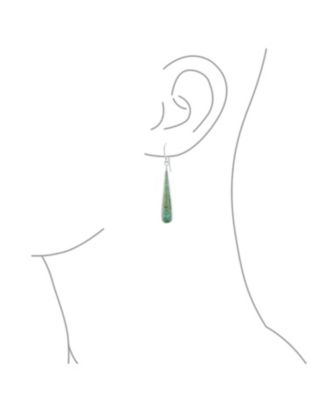Boho Blue Stabilized Turquoise Inlay Long Flat Teardrop Shaped Dangle Earrings Sterling Silver French Wire