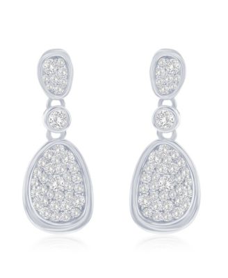 Sterling Silver, Irregular-Shaped Pave CZ Earrings