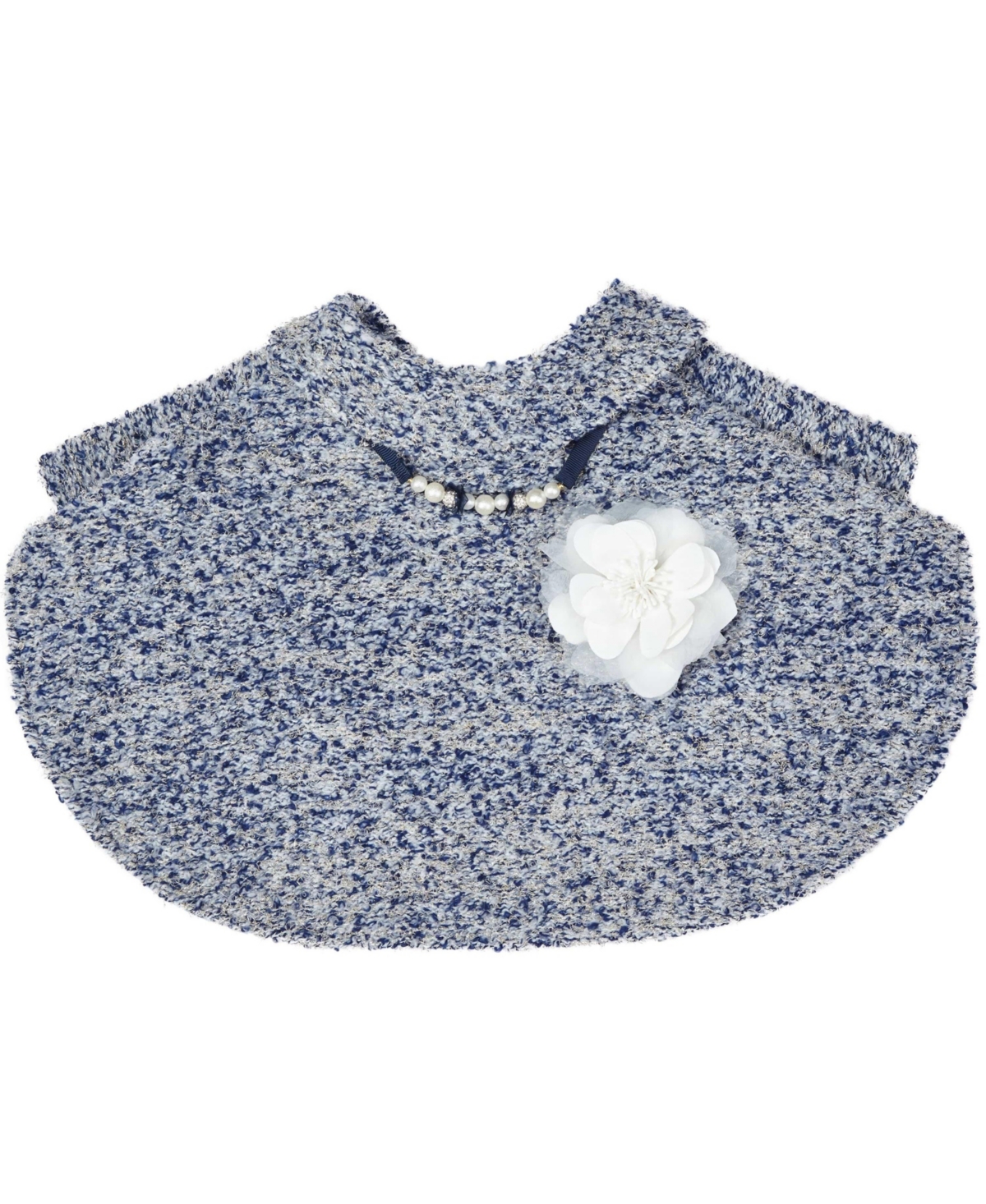 Blueberry Pet Marled Tweed Dog Poncho with Handmade Flower Accessory and Pearl Necklace Warm Tone 16"