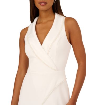 Women's Imitation Pearl Crepe Tuxedo Jumpsuit