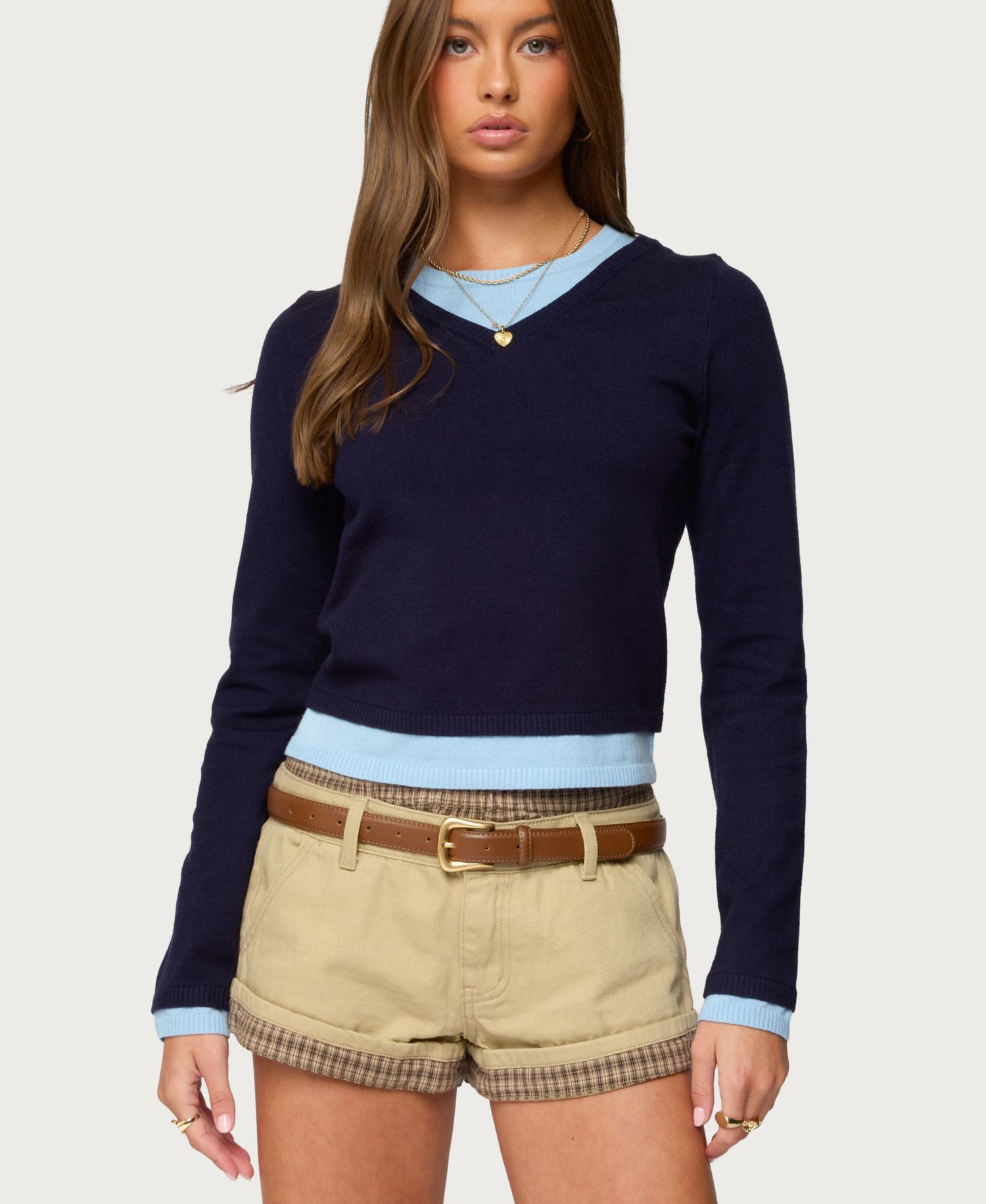 Women's Marthie Layered Knit V Neck Top