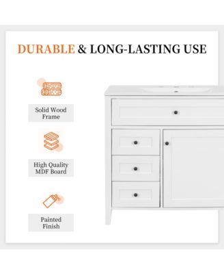 Bathroom Vanity with Sink 3 Drawers Adjustable Shelf Freestanding Storage Cabinet