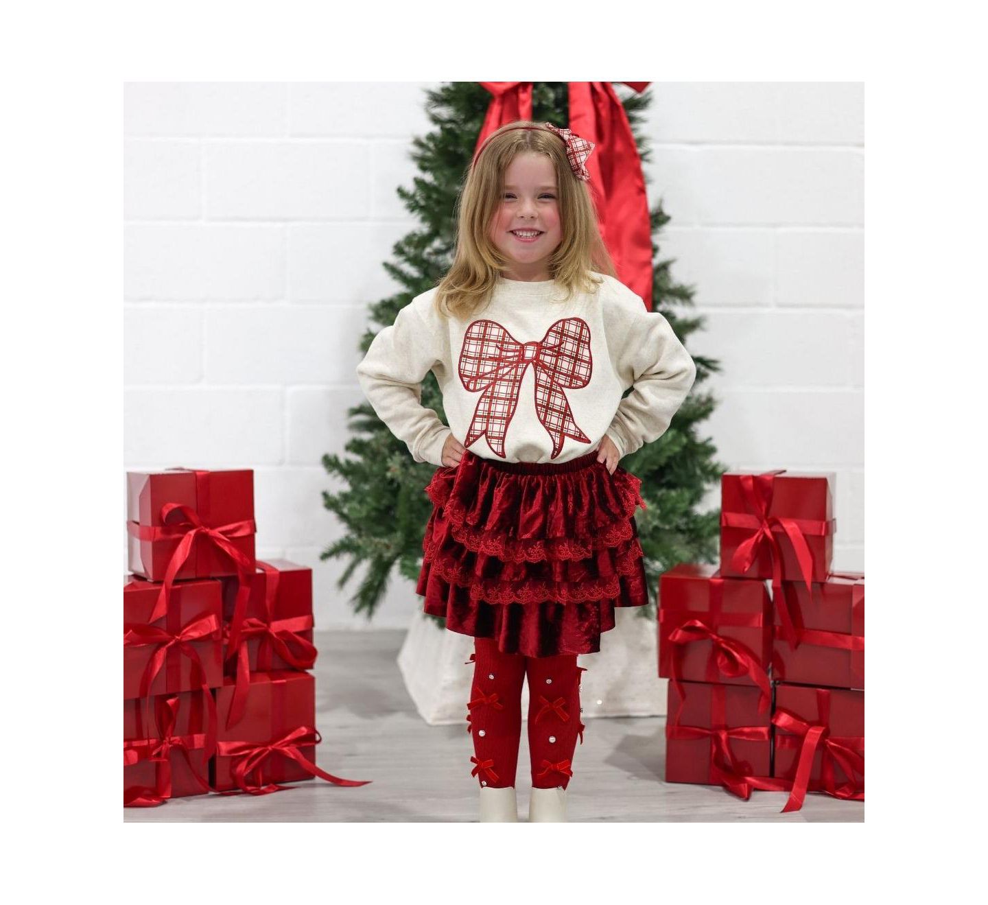 Толстовка Sweet Wink Christmas Plaid Bow Patch для девочек-малышей, цвет: Натуральный — фото 2