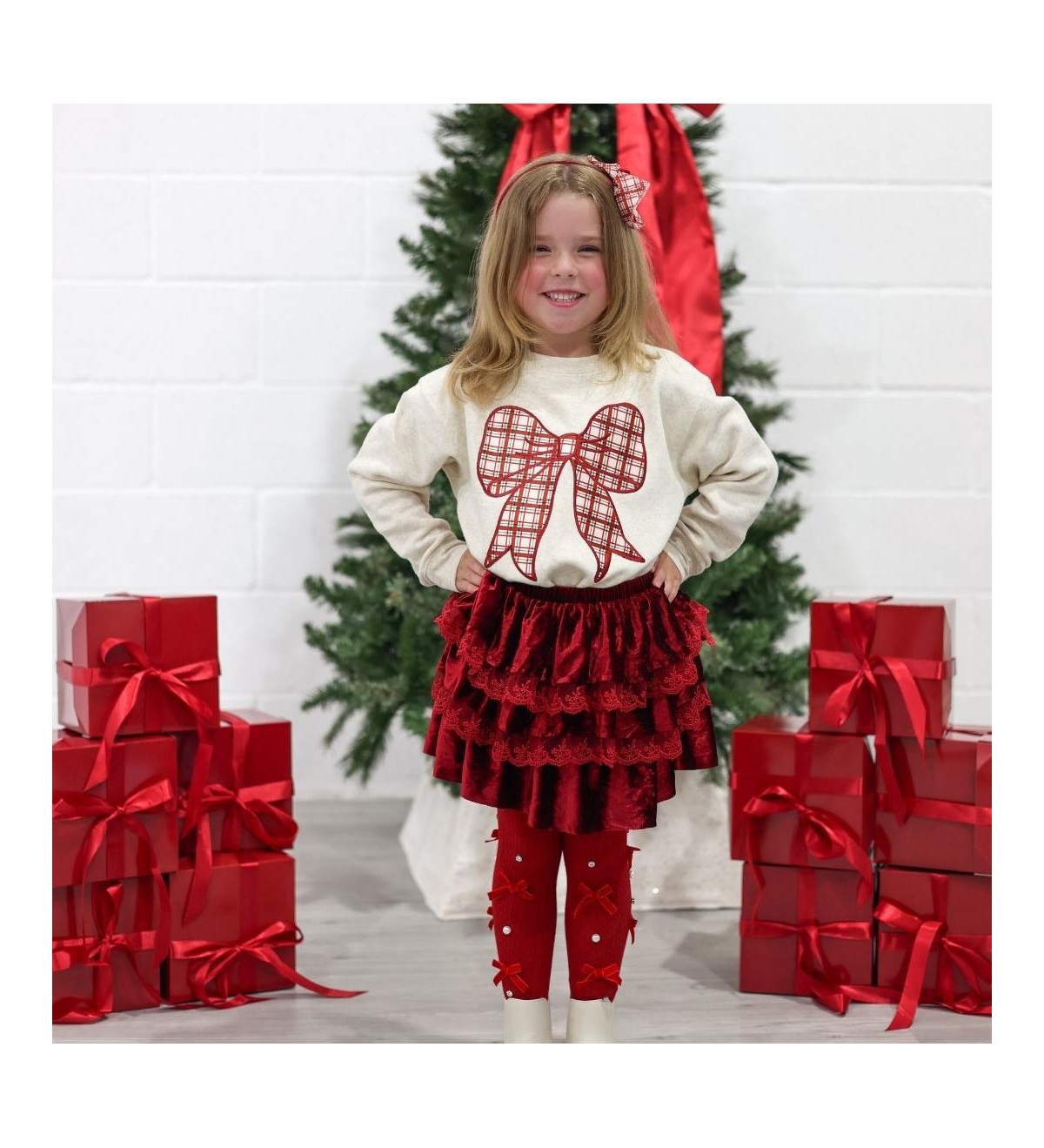 Sweet Wink Toddler Girls Christmas Plaid Bow Patch Sweatshirt