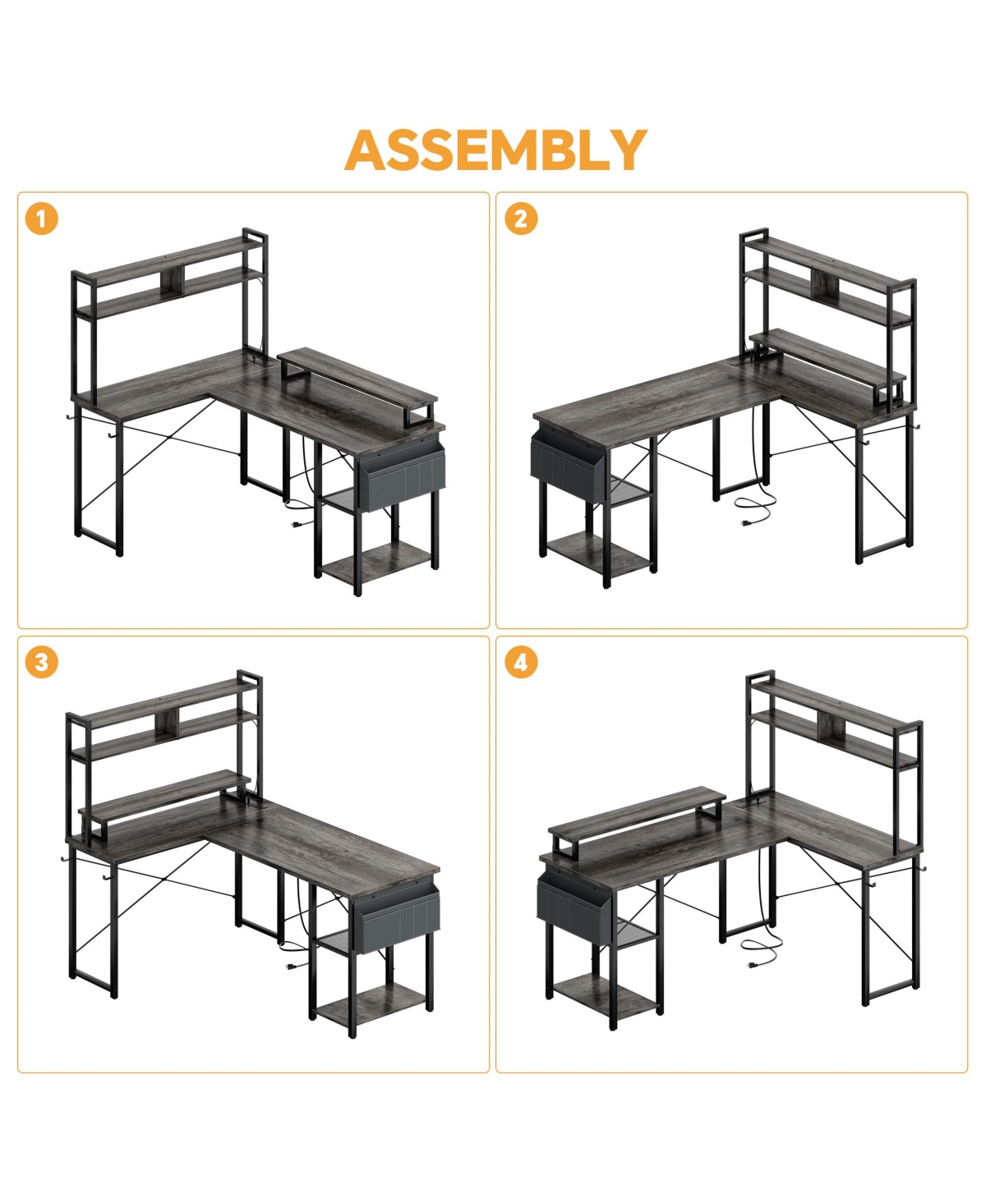 Aheaplus 49'' Small L Shaped Desk with Hutch, Reversible Computer Gaming Desk with Outlet and Led Strip