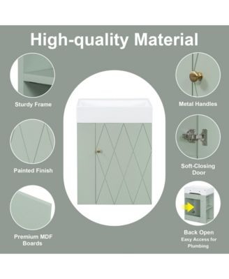 Bathroom Vanity with Ceramic Sink Diamond Pattern Door and Gold Handle