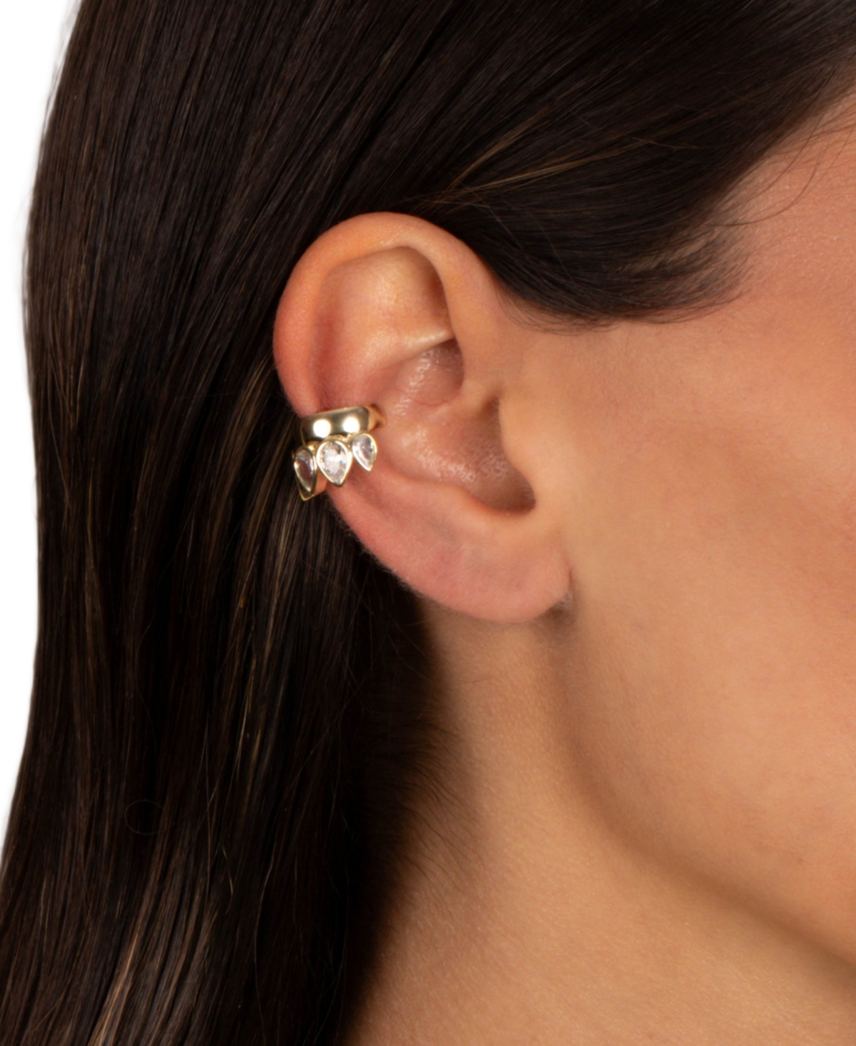 by Adina Eden Multi Cubic Zirconia Gold Plated Pear Rimmed Ear Cuff
