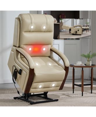 Power Lift Recliner Chair Dual Motor Infinite Position Up to 350 LBS with Solid Wood Armrests, Heat Massage and Heavy Duty Motion Mechanism
