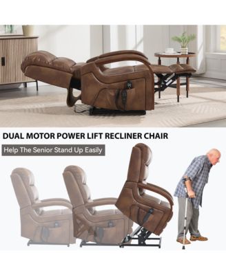 Power Lift Recliner Chair Dual Motor Infinite Position Up to 350 LBS with Solid Wood Armrests, Heat Massage and Heavy Duty Motion Mechanism