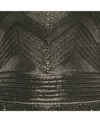 Women's Black Lurex Patterned Knit Mock Neck Mini Dress