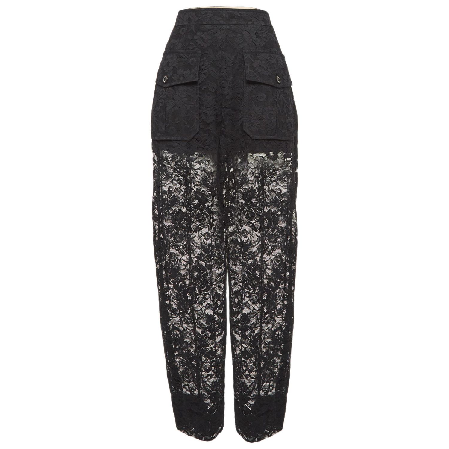 Women's Black Floral Pattern Lace Sheer Trousers
