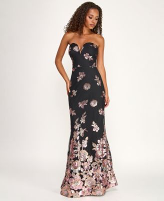 Juniors' Sequin Flower Long Slim Gown, Created for Macy's