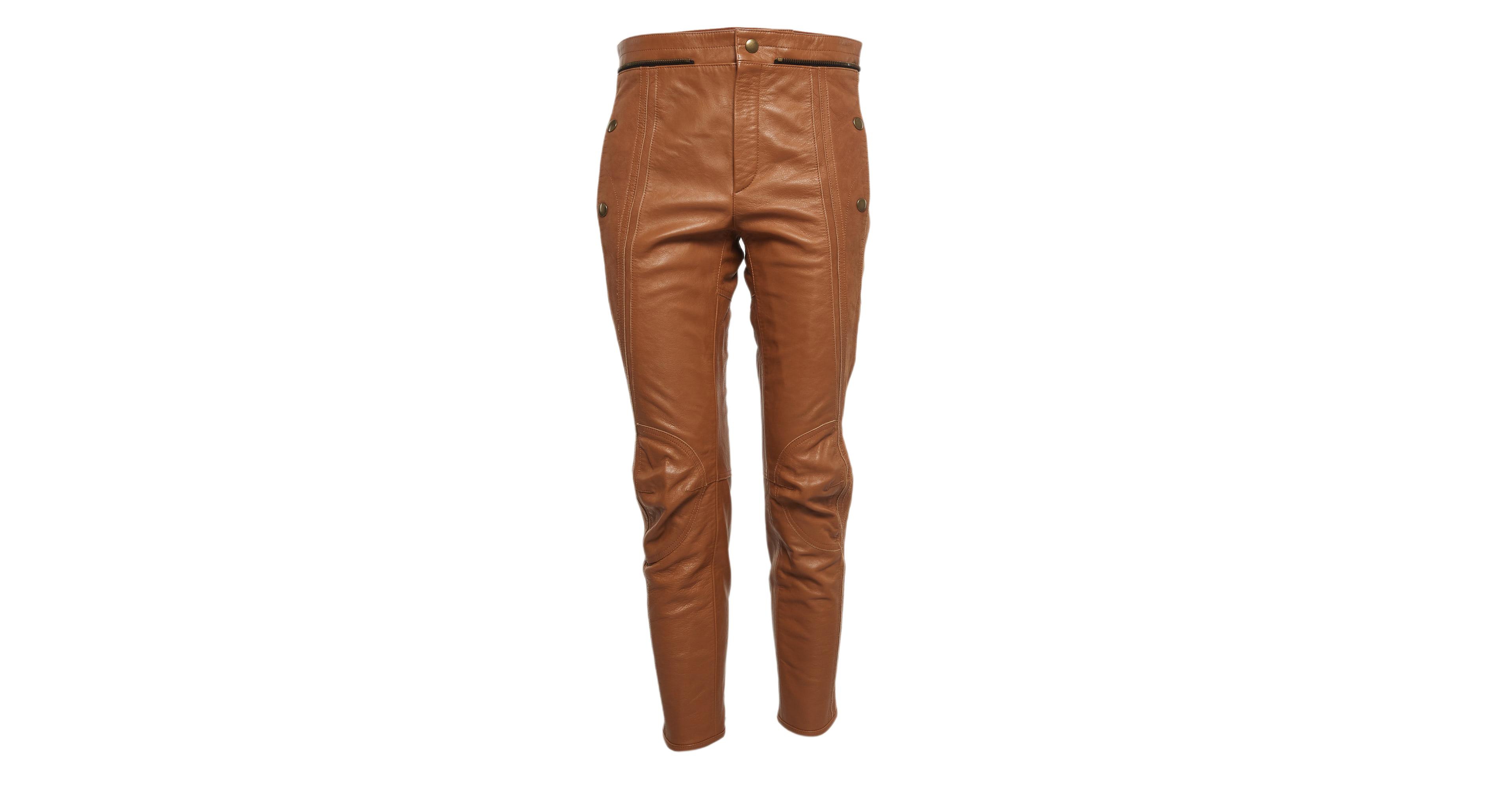Pre-Owned Chloe Women's Havana Brown Leather Straight Leg Trousers