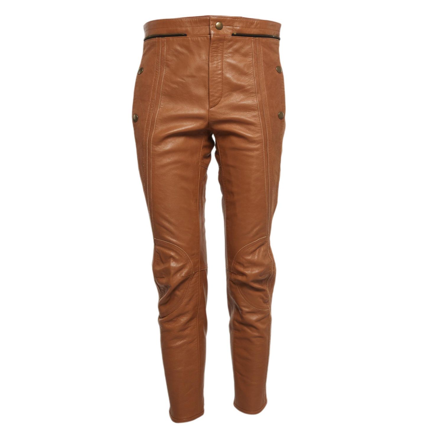 Women's Havana Brown Leather Straight Leg Trousers