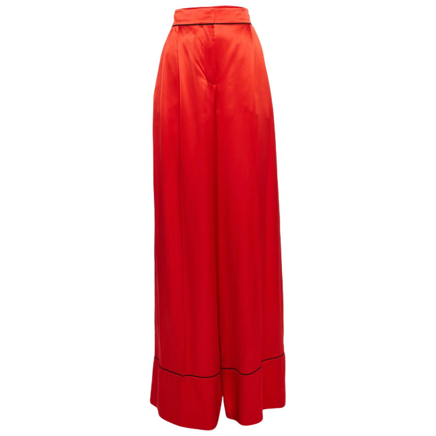Women's Red Satin Silk Wide-Leg Pants