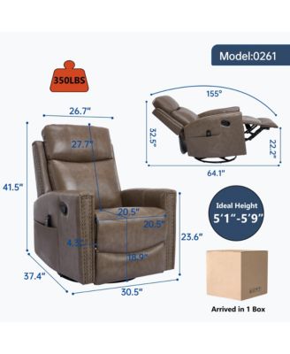Genuine Leather Heat Massage Manual Recliner Chair with Rocker and Swivel