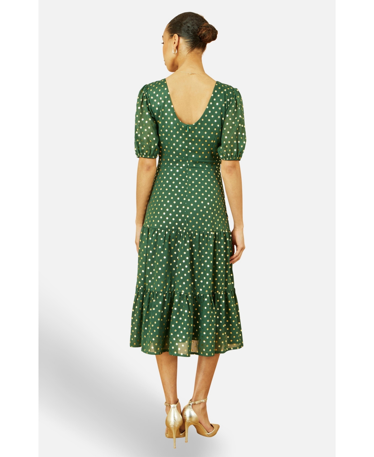 Yumi Women's Foil Spot Midi Dress With Scoop Back