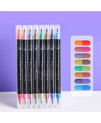 16 Colors Double-Headed Glitter Acrylic Markers, Highlighters Pens for Rock Painting, Stone, Ceramic, Glass, Wood and Fabric