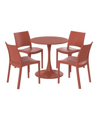 5-Piece Indoor Outdoor Round Metal Patio Dining Table Set With Stackable Patio Dining Side Chairs