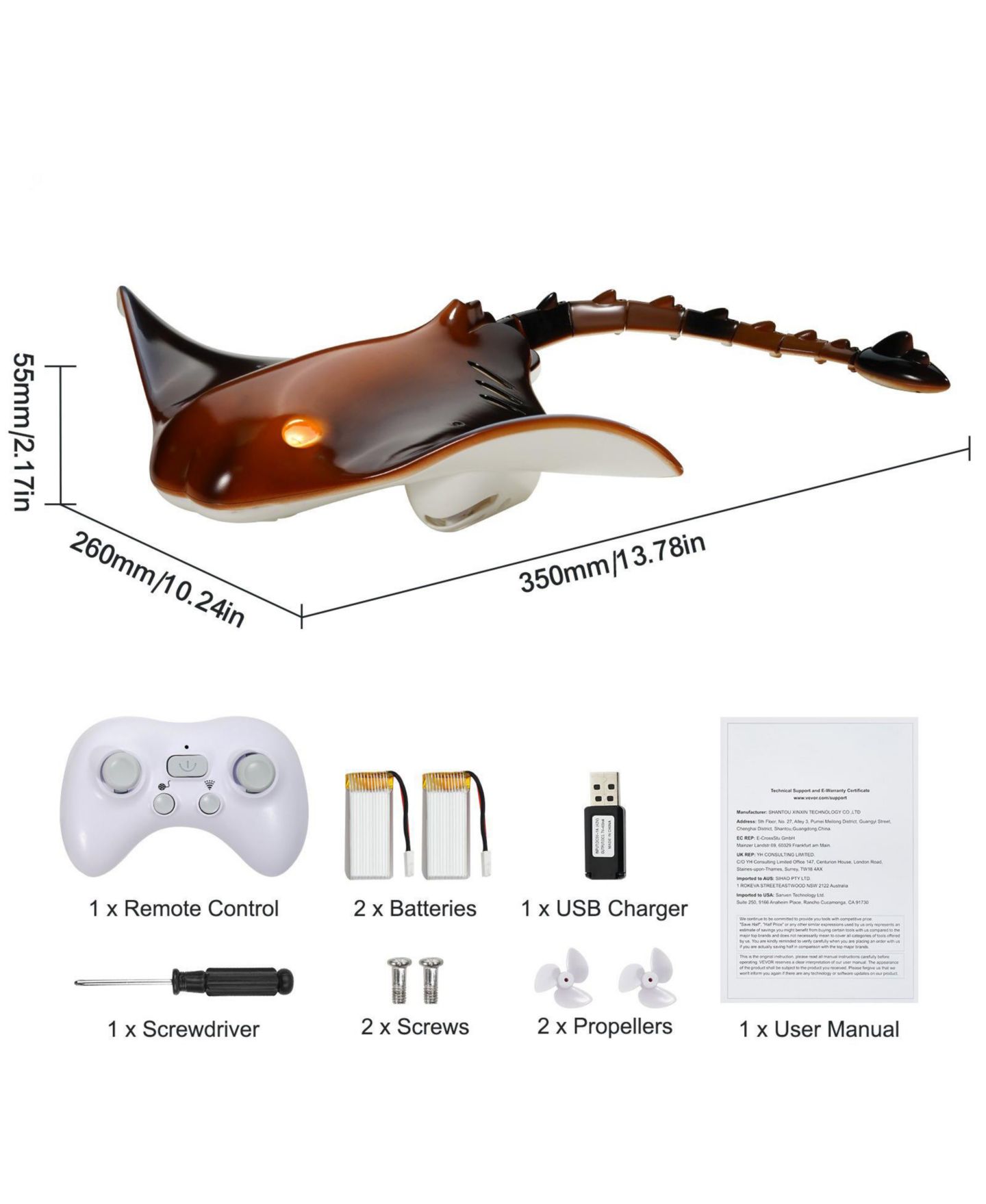 Детская игрушка Mecale Remote Control Waterproof Manta Ray Toy, цвет: Коричневый — фото 3