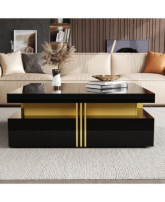 Streamdale Modern Glossy Square Storage Coffee Table with 4 Drawers, 43.3", Black