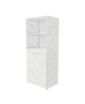 Streamdale Stretchable desk with storage shelves and wheels, foldable, white marble