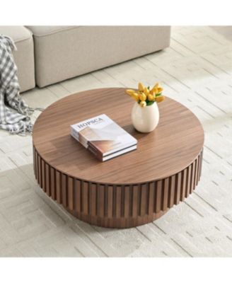 Streamdale 31.49" Round Coffee Table with Storage, Modern Walnut Pedestal Table