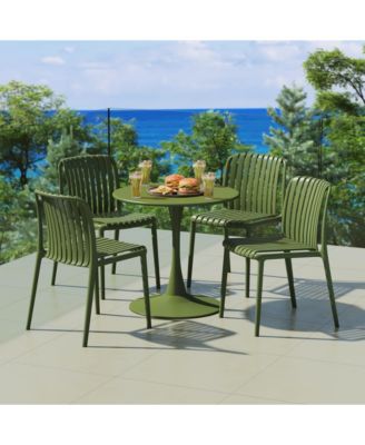 5-Piece Outdoor Metal Dining Table Set And Stackable Resin Patio Chairs
