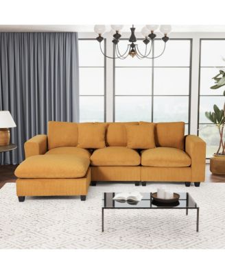 99" Modular Corduroy L-Shaped Sectional Sofa and Chaise With USB/Type-C Ports and Side Pockets