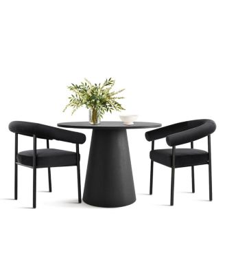 3-Piece Modern Dining Set, 35'' Round Pedestal Table with Velvet Upholstered Armchairs, Small Kitchen or Apartment Set