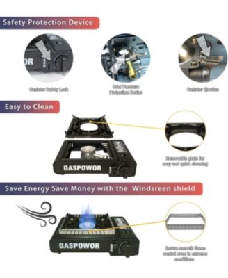 Dual Fuel Camping Stove – 10,000 BTU Portable Propane & Butane Stove with Windblocker, Auto Ignition & Carrying Case (Fuel Not Included)