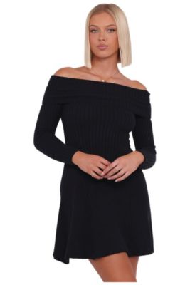 what color shoes to wear with little black dress Black Striped Trim Mock Neck Dropped Long Sleeve Sweater Mini Dress –  HannaBanna Clothing main image 0