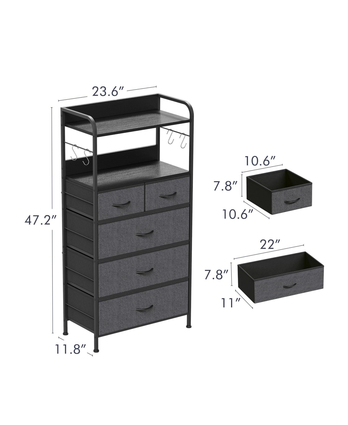 5 Drawers Dresser for Bedroom, Chest of Drawers with Shelf