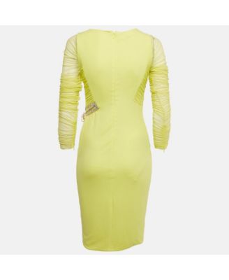 Women's Neon Yellow Embellished Detail Mesh & Jersey Short Dress