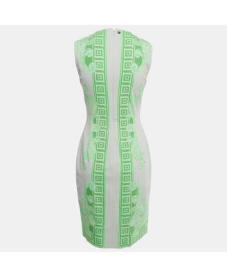 Women's Collection Grey /green Printed Cotton & Crepe Sheath Dress