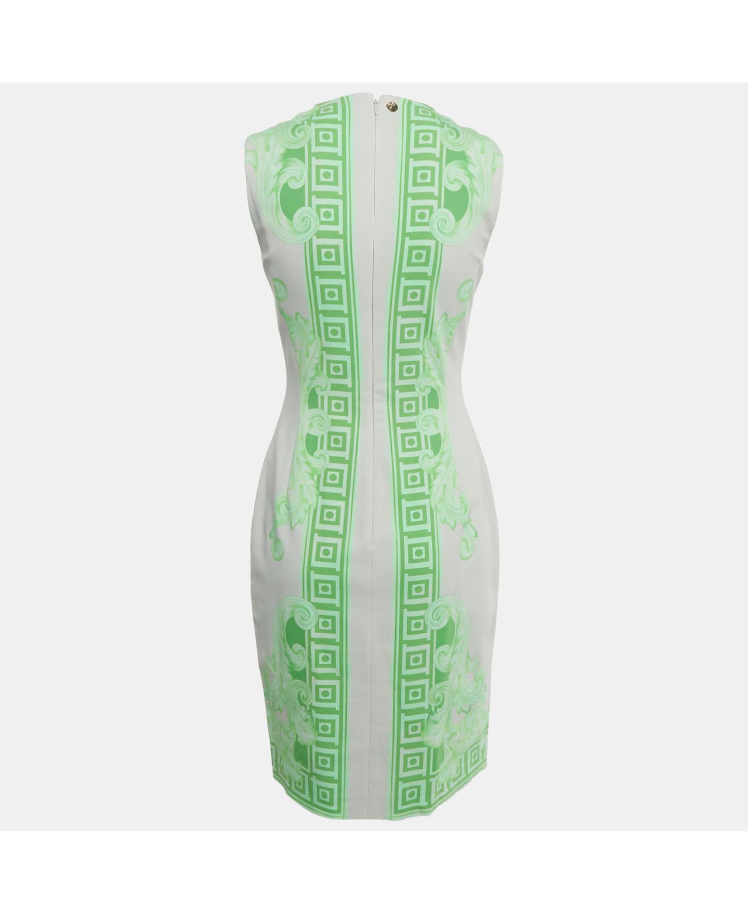 Women's Collection Grey /green Printed Cotton and Crepe Sheath Dress