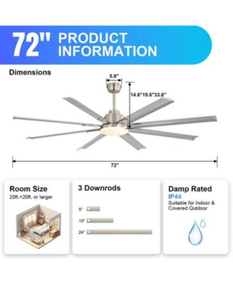 72-inch Standard Industrial Sand Nickel 8-Blade LED Ceiling Fan with Remote and Intelligent Control and Voice Function