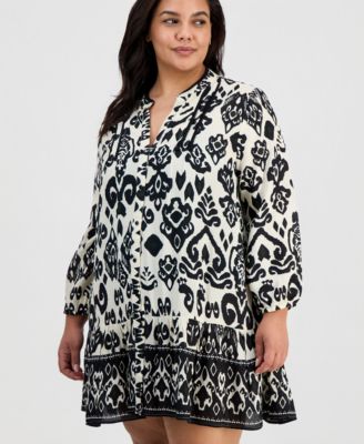 Plus Size Printed Button-Down Swim Cover-Up Dress