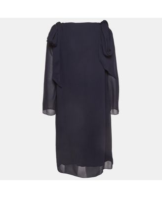 Women's Navy Blue Crepe Tie-Up Detail Anthraci Robe Dress