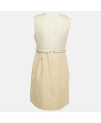 Women's Cream Jute And Silk Sleeveless Mini Dress