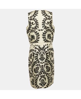 Women's Black/white Printed Silk Sleeveless Knee-Length Dress