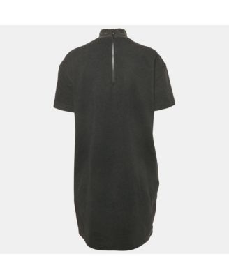 Women's Charcoal Grey Cotton Knit Monili Trim Detail Shift Dress