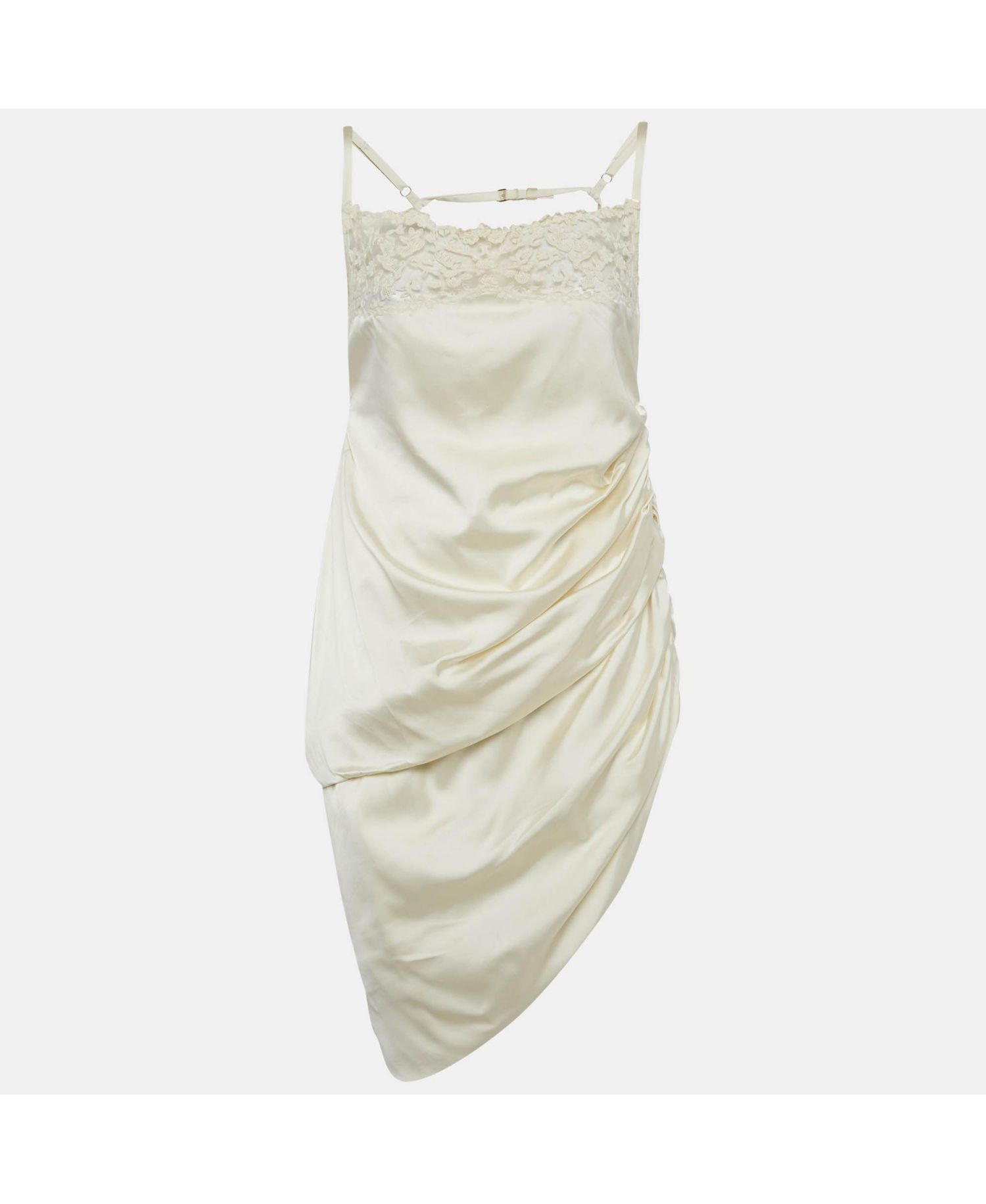 Women's Cream Satin Asymmetrical Hem Saudade Slip Dress